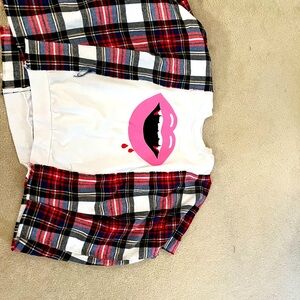 97 Upcycled vampire kiss sweatshirt with added flannel​